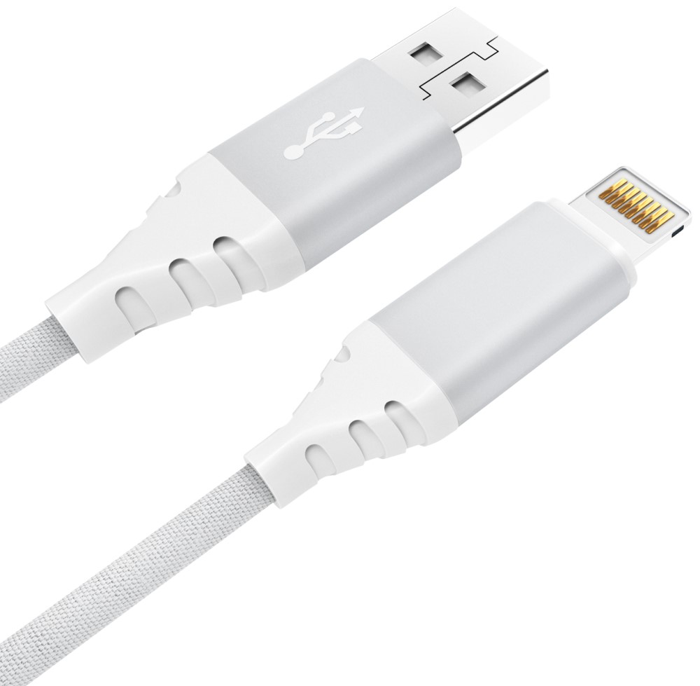 Дата-кабель Akai CE-610 USB-A-Lightning оплетка текстиль White дата кабель akai ce 605s usb a lightning 1м оплетка металл silver