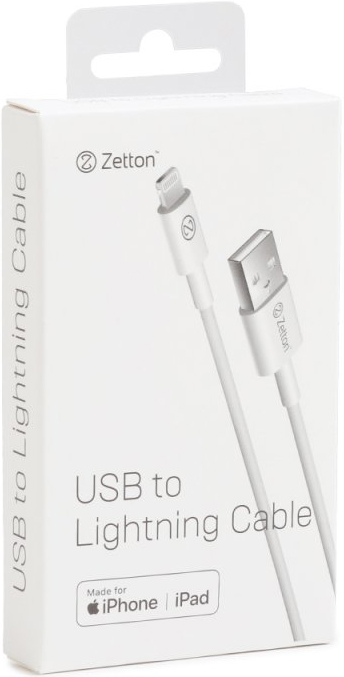 Дата-кабель Zetton USB-A-Lightning MFI 1м White (ZTUSBMFI3A8) 0307-0743 USB-A-Lightning MFI 1м White (ZTUSBMFI3A8) - фото 3
