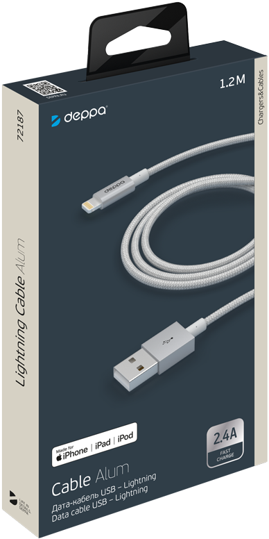 Дата-кабель Deppa 72187 USB-Lightning MFI алюминиевый серебро 0307-0759 - фото 3
