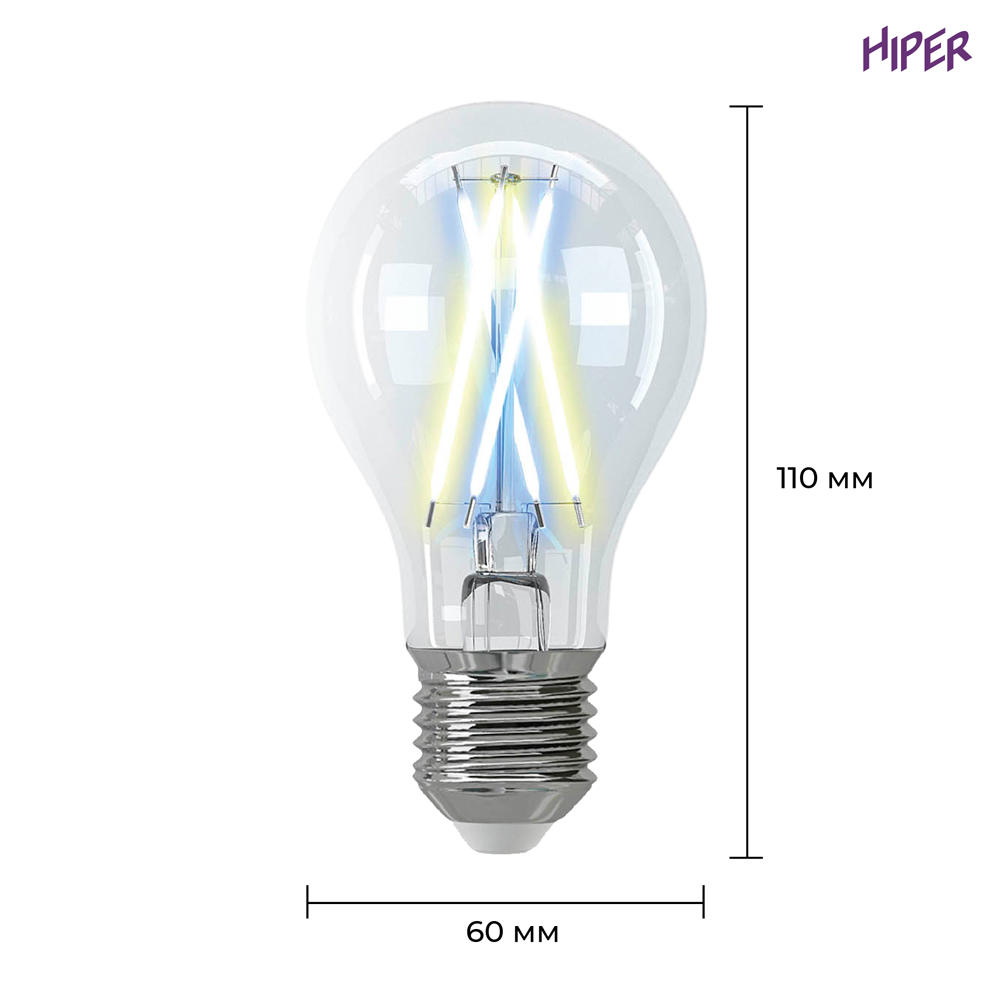 Умная лампочка HIPER Smart LED Filament bulb IoT A60 WiFi Е27 филаментная прозрачная 0600-0770 IOT A60FIL - фото 6