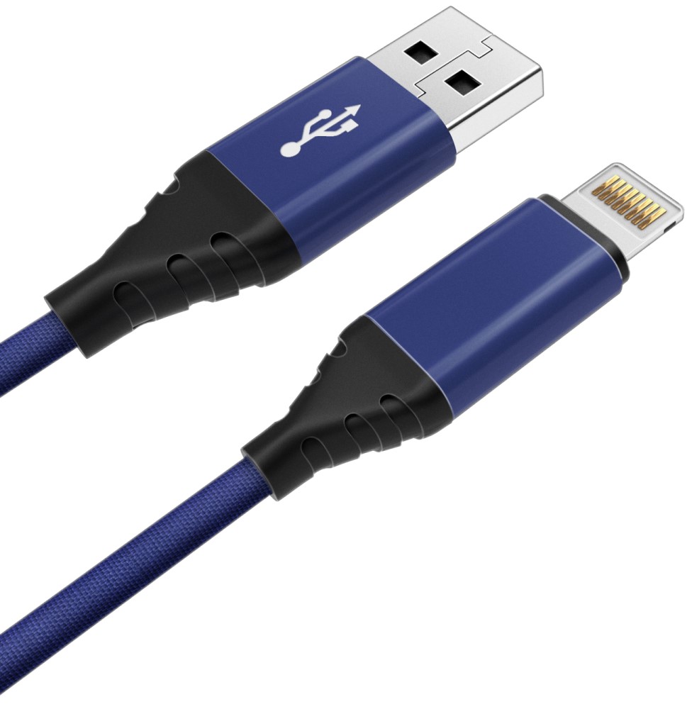Дата-кабель Akai CE-610 USB-A-Lightning оплетка текстиль Blue дата кабель akai ce 605s usb a lightning 1м оплетка металл silver