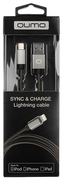Дата-кабель Qumo USB А-Lightning MFI 1м оплетка металл Space Gray (21745) кабель qumo usb lightning mfi