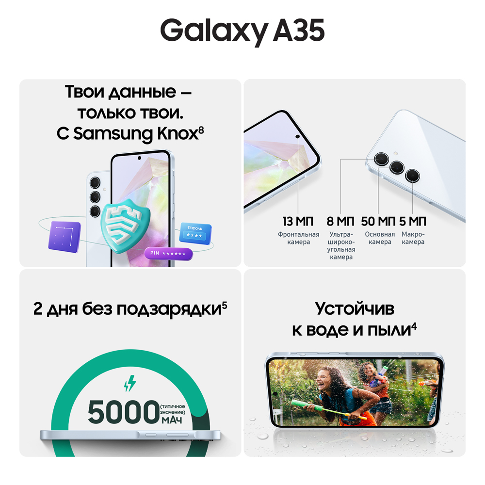 Смартфон Samsung Galaxy A35 8/128 Гб 5G Голубой 3100-1921 SM-A356ELBDCAU Galaxy A35 8/128 Гб 5G Голубой - фото 4