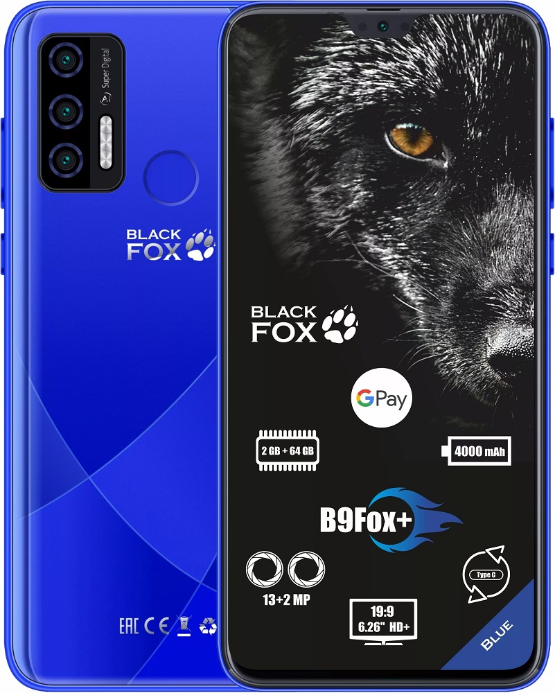 Смартфон Black Fox B9 Fox+ 2/64Gb Azure fox аккумулятор ибп 12в 55ah 228х137х211 fox