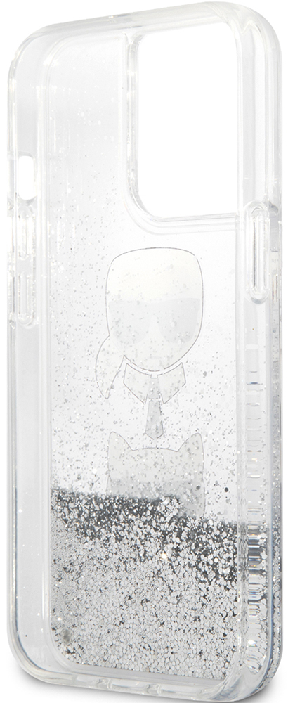 Чехол-накладка Karl Lagerfeld для iPhone 13 Pro Liquid glitter Karl & Choupette heads Hard Серебристый 0319-0404 Galaxy S21 FE, iPhone 13 Pro - фото 2