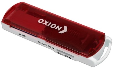 Кардридер Oxion OCR004RD поддержка форматов SD, SDHC, RS MMC, Micro SD, M2, MS PRO Duo, Mini sd до 64Gb USB 2.0 red