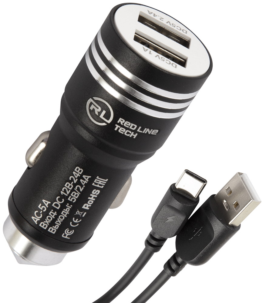 АЗУ RedLine AC-5A + кабель USB-A-Type-C 2,4A Черное 0304-0444 AC-5A + кабель USB-A-Type-C 2,4A Черное - фото 2