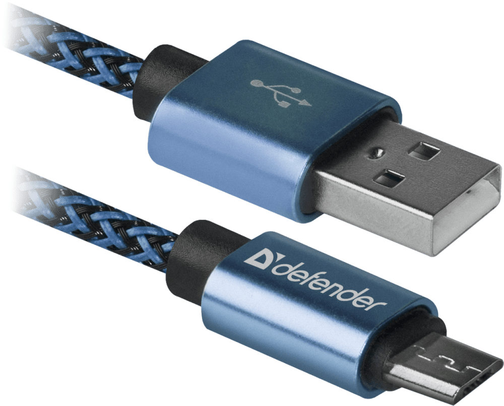 Дата-кабель Defender USB08-03T PRO USB-microUSB 1,2м Blue 0307-0455 С разъемом microUSB - фото 1