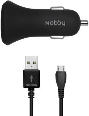 АЗУ Nobby Comfort 008-001 2 USB 2.4A Soft Touch + дата-кабель microUSB Black