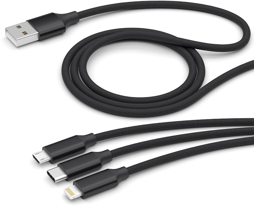 Дата-кабель Deppa 72299 3 в 1 microUSB-USB-C-Lightning 1,2м алюминиевый Black 0307-0758 - фото 2