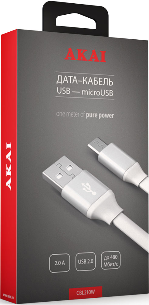 Дата-кабель Akai CBL210W USB-micro USB White 0307-0451 - фото 2