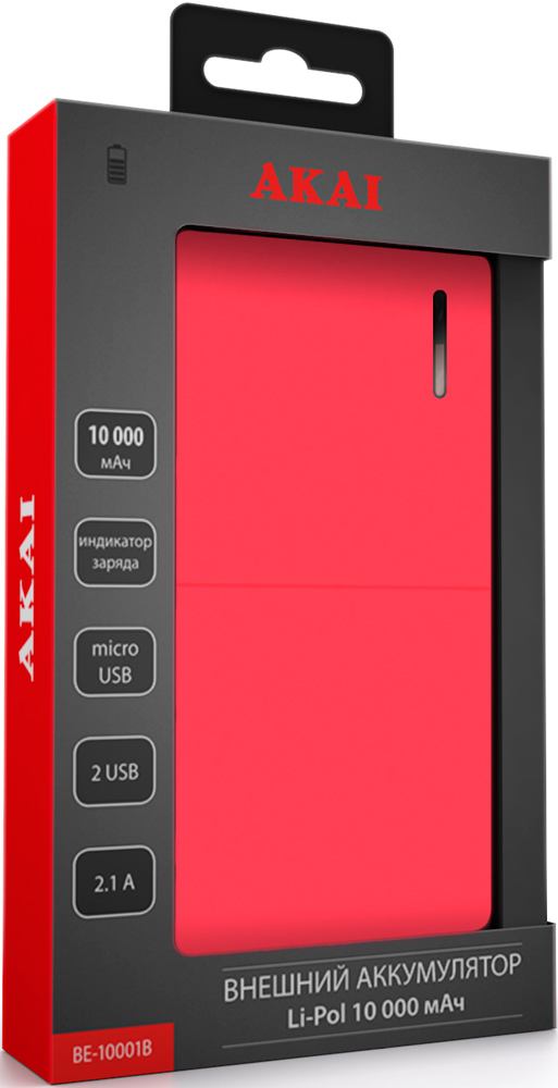 Внешний аккумулятор Akai BE-10001B 10000mAh Red