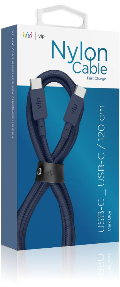 Дата-кабель VLP Nylon Cable USB-C-USB-C 60W 1.2 м Темно-синий 0307-0838 - фото 5