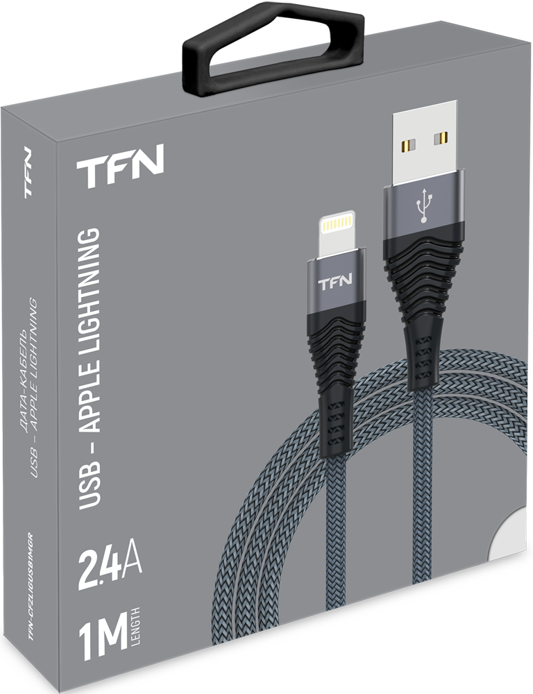 Дата-кабель TFN USB-A-Lightning оплетка текстиль Grey (CFZLIGUSB1MGR) 0307-0733 USB-A-Lightning оплетка текстиль Grey (CFZLIGUSB1MGR) - фото 3