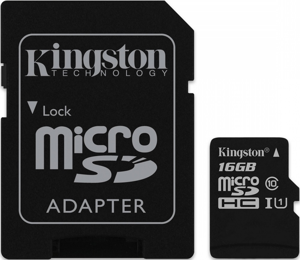 

Карта памяти MicroSDHC Kingston, SDC10G2 16Gb Class10 U1 UHS-I с адаптером Black