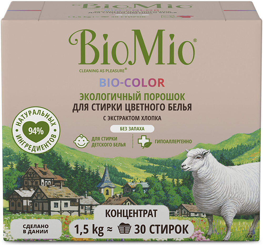 

Стиральный порошок-концентрат BioMio, Bio-Color для цветного белья с экстрактом хлопка, концентрат, ЭКО 1500гр