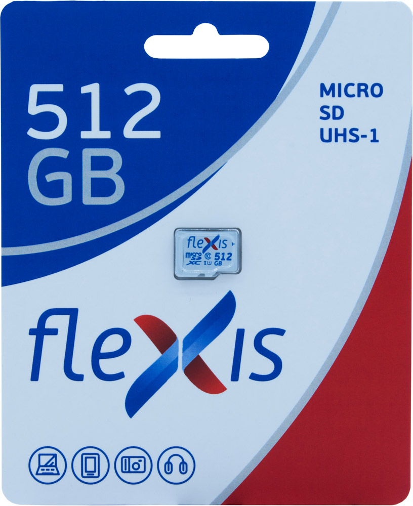 Карта памяти MicroSDHC FLEXIS 512GB Class10 без адаптера UHS-I White