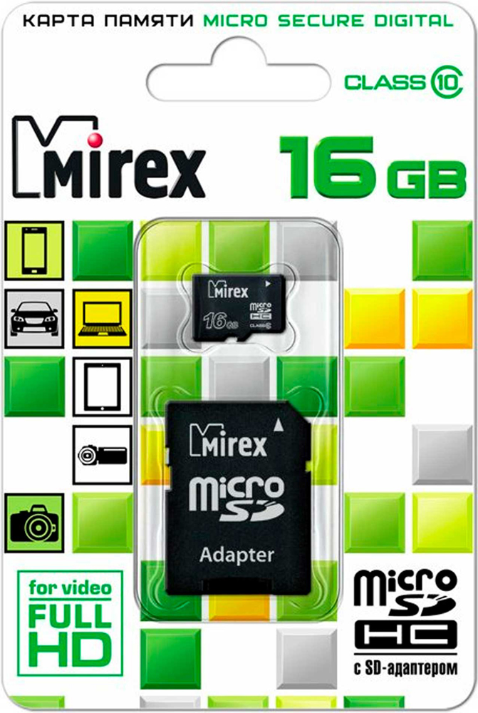 Mirex 16Gb Class10 с адаптером Black