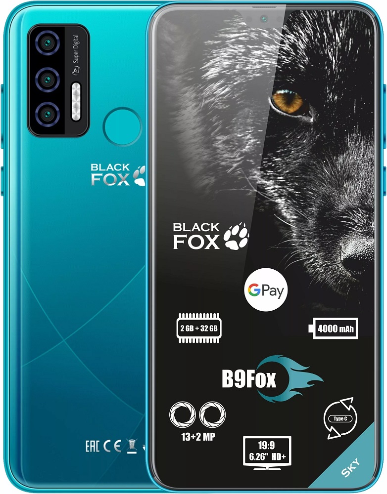 Смартфон Black Fox B9 Fox+ 2/64Gb Sky fox аккумулятор ибп 12в 55ah 228х137х211 fox