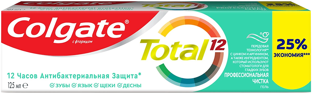 Зубная паста Colgate Total12 Профессиональная чистка комплексная антибактериальная Гель 75мл