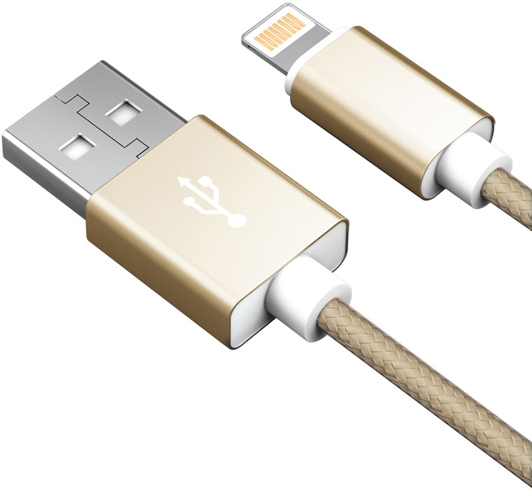Дата-кабель Akai CBL203 USB-Apple Lightning 1м Gold