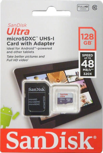 Карта памяти MicroSDHC SanDisk Ultra 128Gb Class10 с адаптером Grey-White 0305-1187 SDSQUNB-128G-GN6TA - фото 1