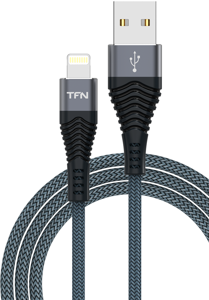 Дата-кабель TFN USB-A-Lightning оплетка текстиль Grey (CFZLIGUSB1MGR) сзу tfn wc35 дата кабель type c lightning 20w black