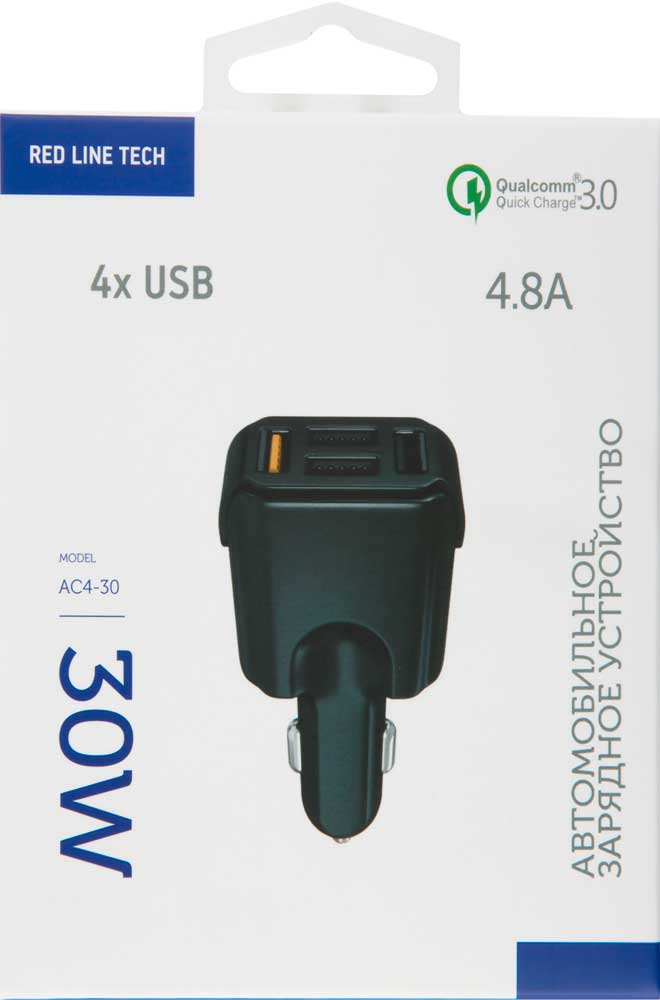 АЗУ RedLine AC4-30 4 USB 3.0 4,8А Quick Charge Black 0304-0379 - фото 3