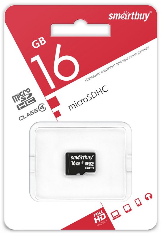Карта памяти MicroSDHC Smartbuy 16Gb Class 4 Black 0305-1081 - фото 1