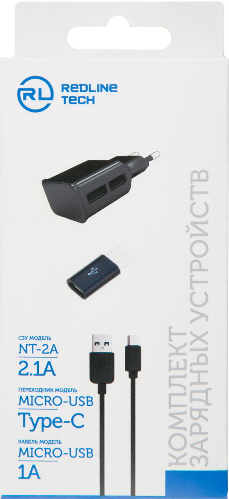 

Набор аксессуаров RedLine СЗУ NT-2 2А дата-кабель USB-microUSB + переходник Type-C-microUSB Black, СЗУ NT-2 2А дата-кабель USB-microUSB + переходник Type-C-microUSB Black