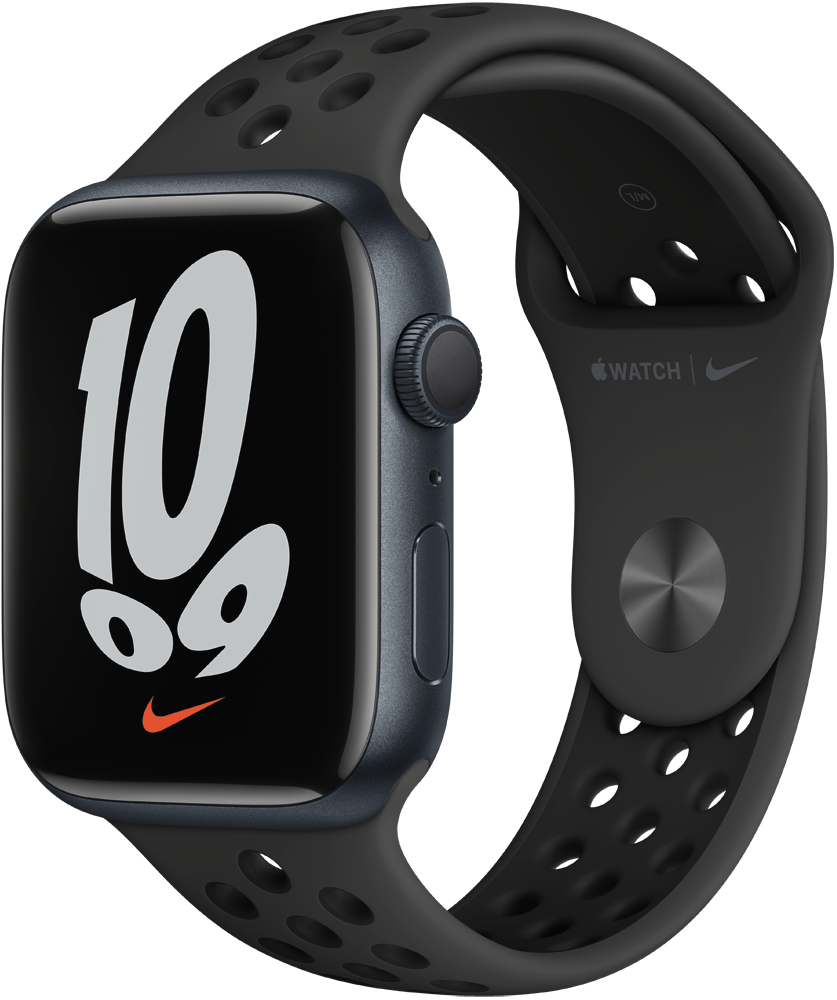 Часы Apple Watch Nike Series 7 GPS 45мм корпус из алюминия Темная ночь + ремешок Черный (MKNC3RU/A) 0200-2792 MKNC3RU/A Watch Nike Series 7 GPS 45мм корпус из алюминия Темная ночь + ремешок Черный (MKNC3RU/A) - фото 1