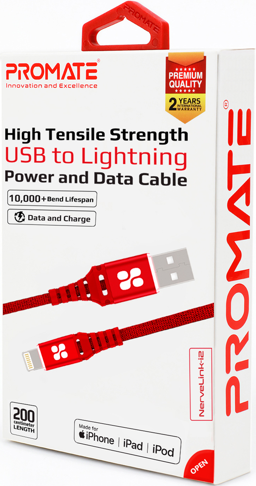 Дата-кабель Promate Lightning MFI с защитой от излома Red 0307-0513 - фото 3