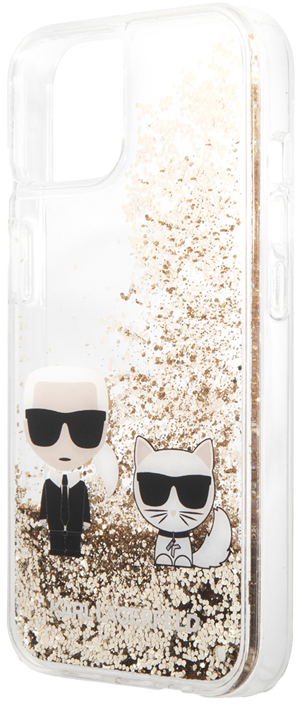 

Чехол-накладка Karl Lagerfeld, для iPhone 13 Liquid glitter Karl & Choupette Hard Золотой