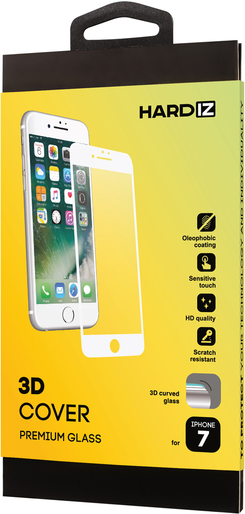 

Стекло защитное Hardiz iPhone 7 3D белая рамка, iPhone 7 3D белая рамка