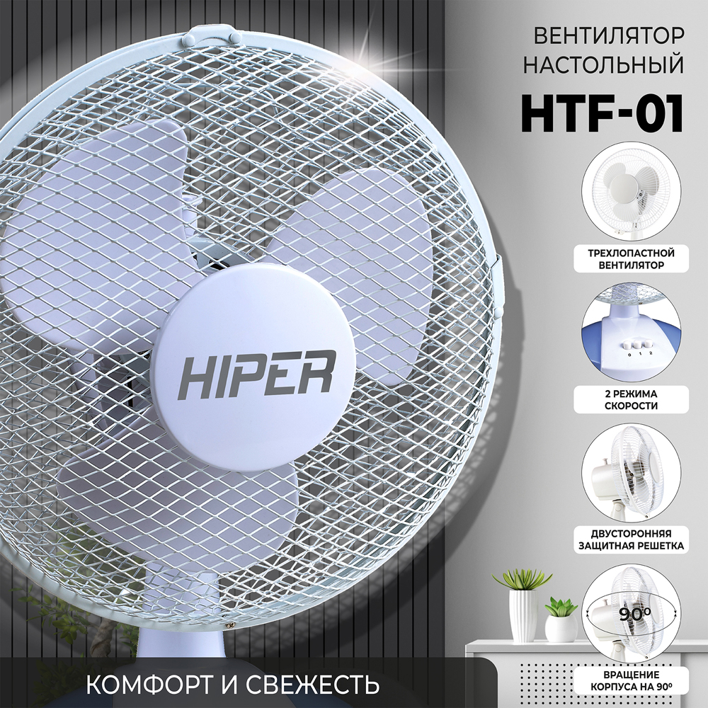 Вентилятор HIPER HTF-01 настольный Белый 7000-3443 - фото 3