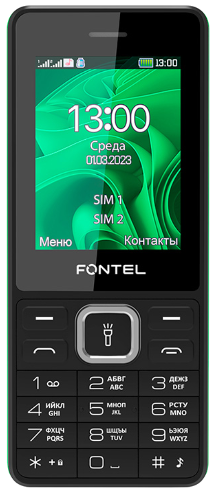 

Мобильный телефон Fontel, FP240 DS Черно-зеленый