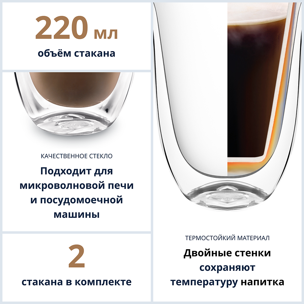 Набор стаканов DeLonghi Latte cups DLSC312 220 мл 7000-4432 - фото 6
