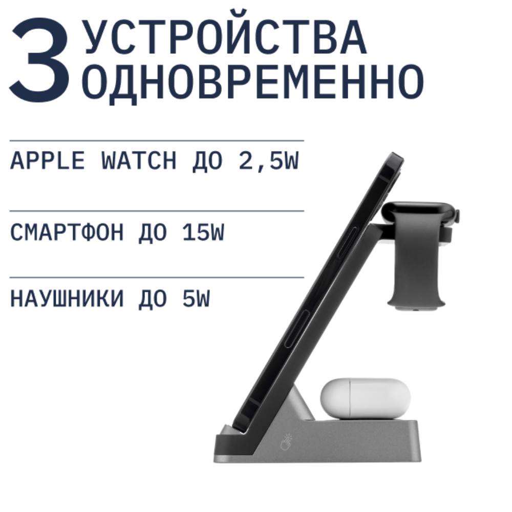 Беспроводное зарядное устройство Rocket Stand 3 in 1 30W Черное 0301-0793 - фото 10