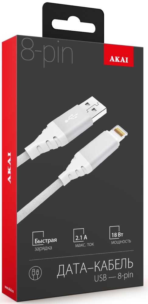 Дата-кабель Akai CE-610 USB-A-Lightning оплетка текстиль White 0307-0735 - фото 2