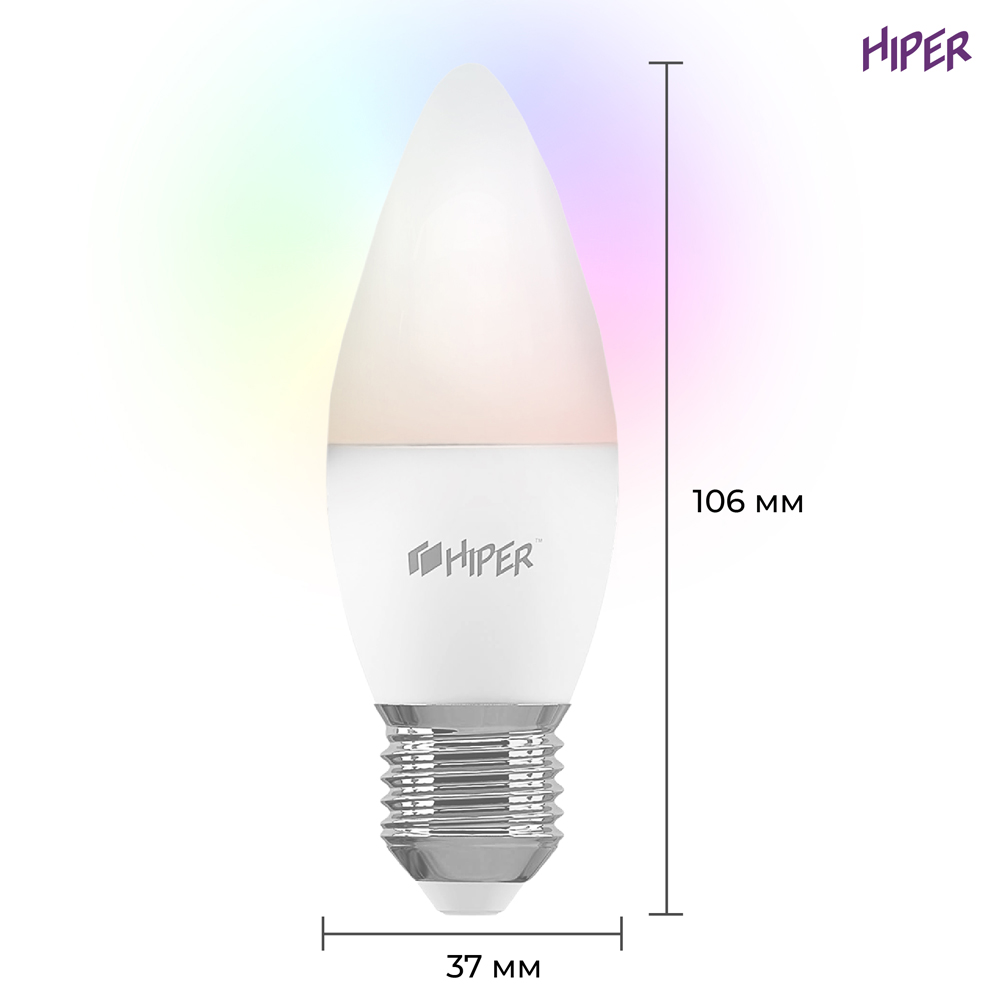 Умная лампочка HIPER Smart LED bulb IoT LED A2 RGB WiFi Е27 цветная 0600-0763 - фото 7