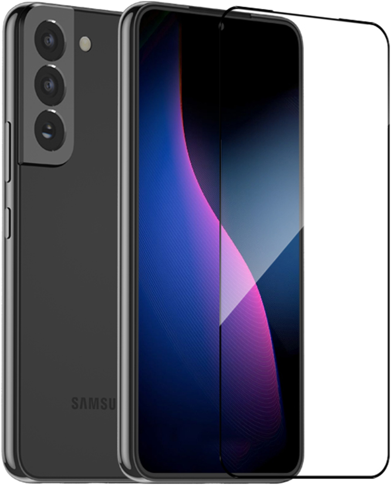 

Стекло защитное BLUEO, 2.5D Silk full cover для Samsung S22, 0.26mm Черная рамка