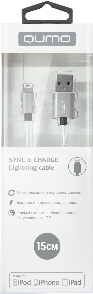 Дата-кабель Qumo Lightning MFI 15см Silver 0307-0561 - фото 1