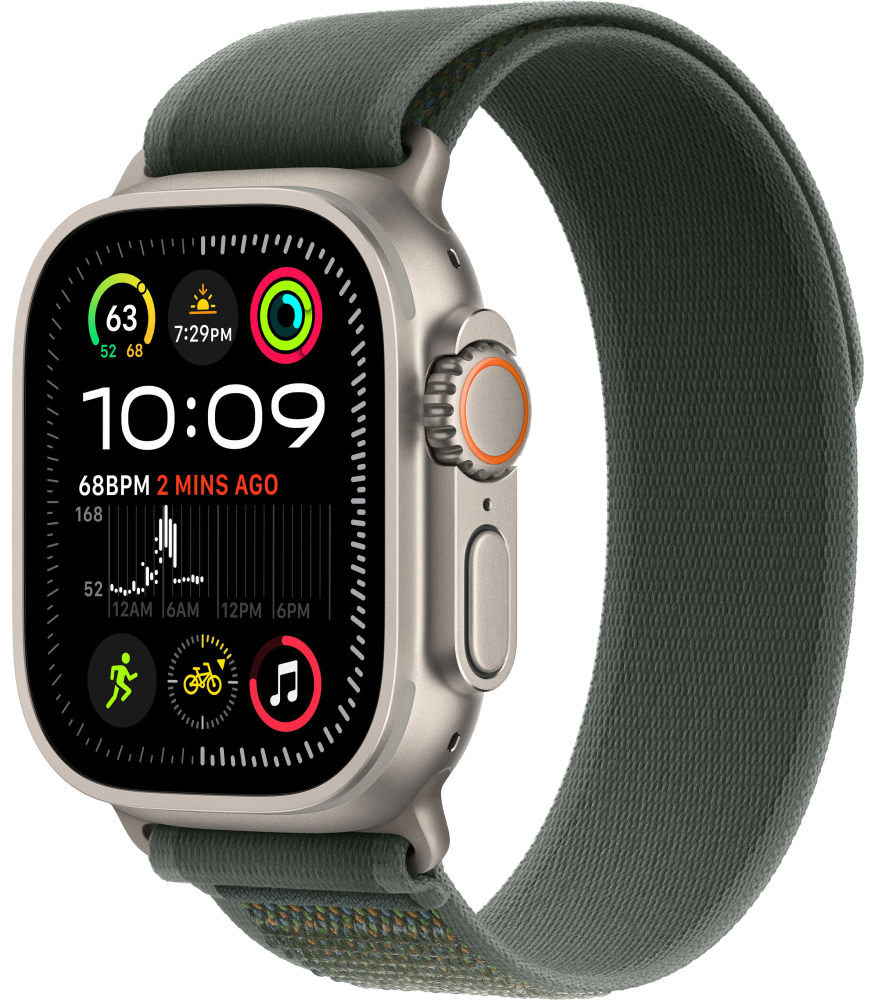 

Часы Apple, Watch Ultra 2 (2024) natural titanium +ремешок Trail Loop green/gray (M/L)