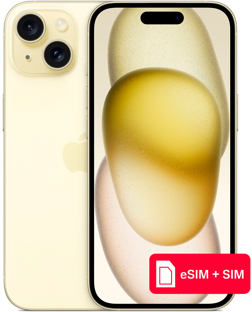 

Смартфон Apple, iPhone 15 256Gb eSIM + SIM Желтый