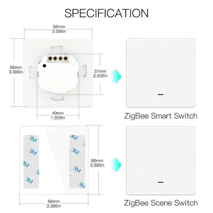 Умный выключатель MOES Gang Smart Switch ZS-B-EU2, Zigbee, 95-250 В Белый 0200-3633 - фото 2
