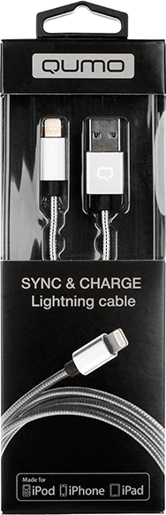 Дата-кабель Qumo USB А-Lightning MFI 1м оплетка металл Silver (21715) кабель qumo usb lightning mfi