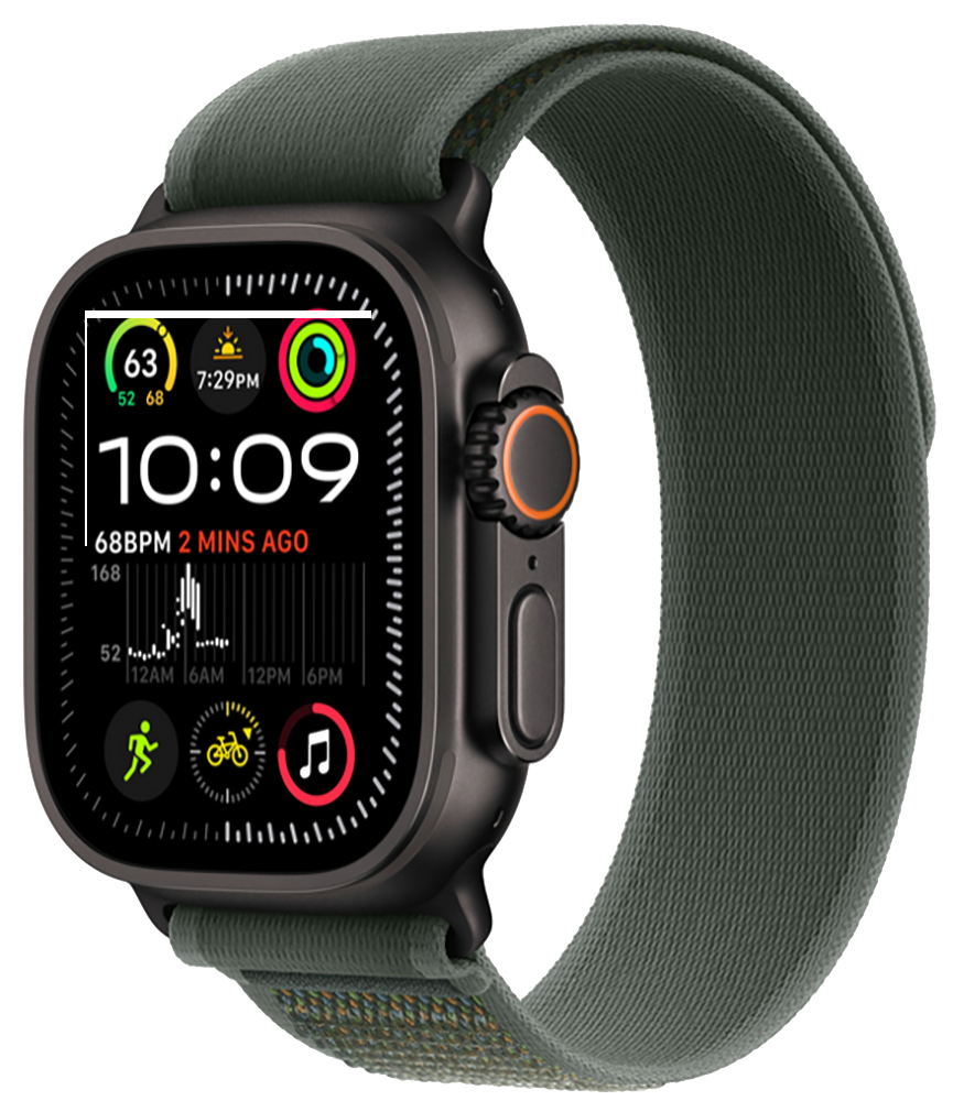 

Часы Apple, Watch Ultra 2 (2024) Black Titanium +ремешок Trail Loop green