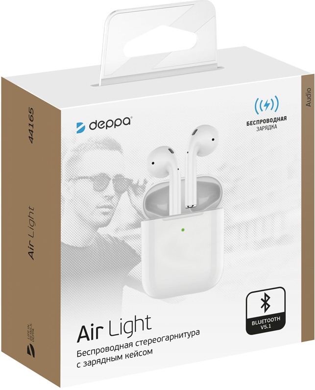 Беспроводные наушники с микрофоном Deppa Air Light White 0406-1704 44165 - фото 5
