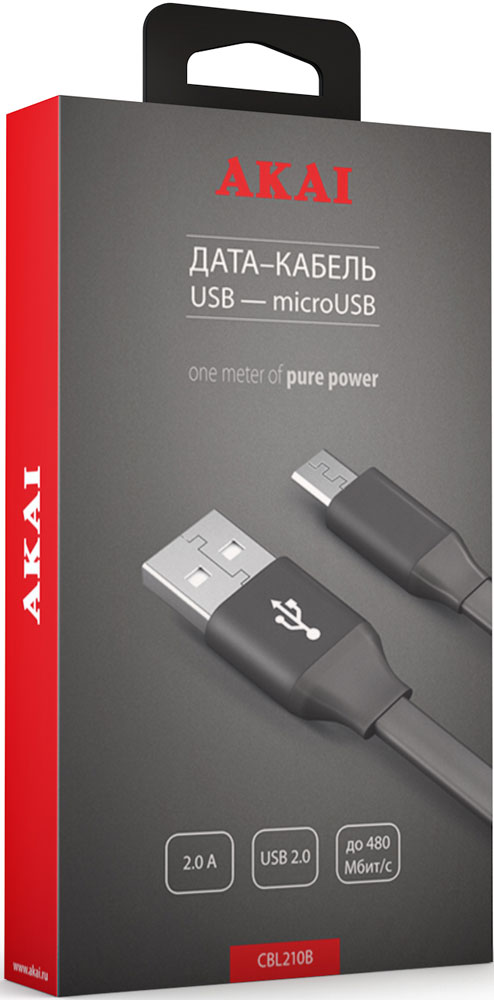Дата-кабель Akai CBL210B USB-micro USB Black 0307-0452 - фото 2
