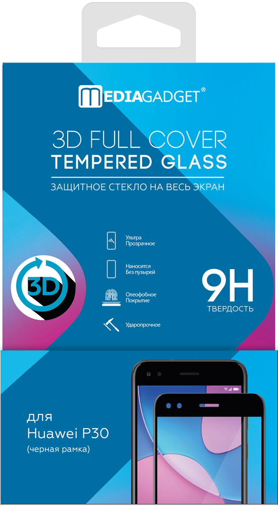 

Стекло защитное MediaGadget, Huawei P30 3D Full Glue черная рамка